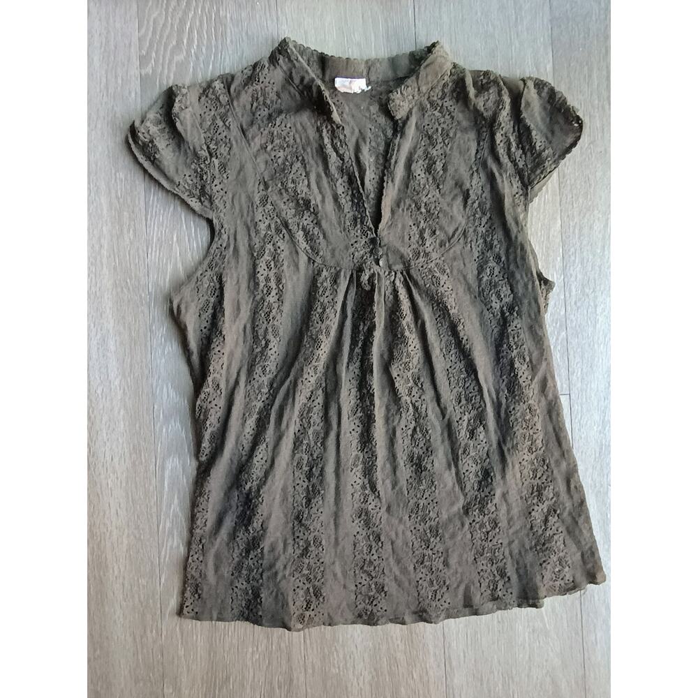 Vintage Y2K Sheer lace forest fairy indie whimsical dark green dainty henly Tee